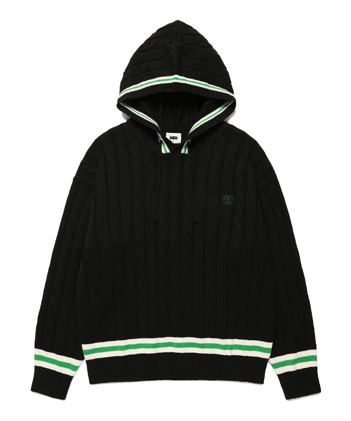 CABLE KNIT HOODIE[BLACK]